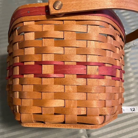 Longaberger Woven Basket with Red and Tan Accents - Picture 8 of 14